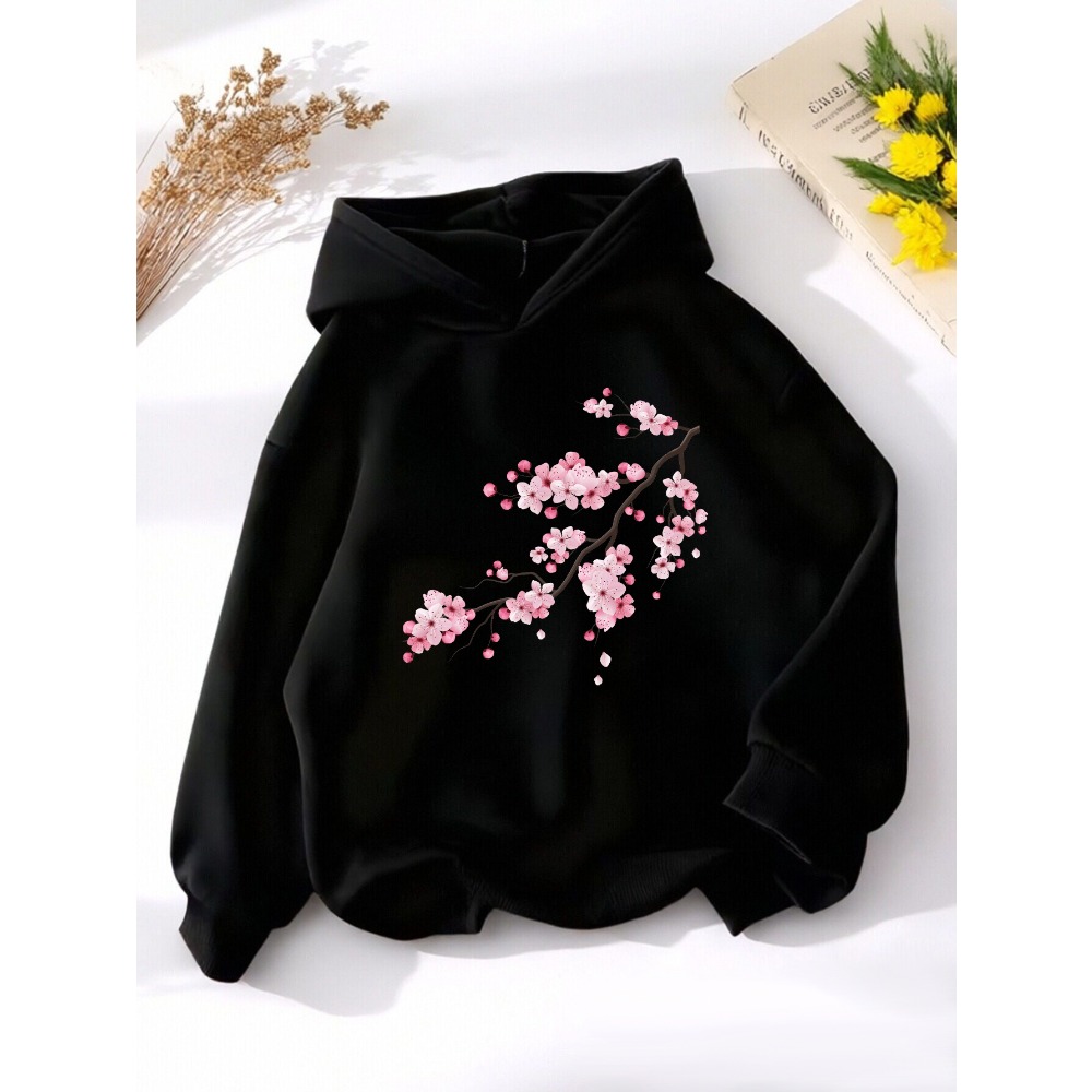 Plant Parent Hoodie - Plum Blossom Flower Branch Printing Casual